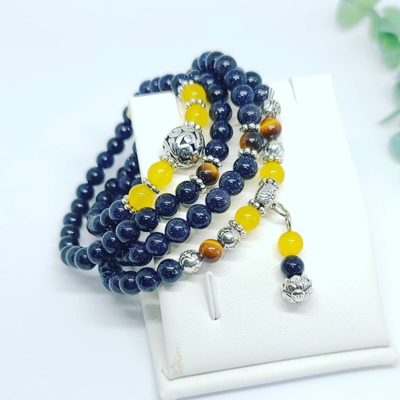 Blue Goldstone and Chalcedony Mala Bracelet - Picture 2 of 4